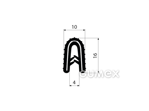 Profil U-PIRELI s kovovou výstužou bez bruška A5631, pre nasunutie 2-3mm, 60°ShA, EPDM, -40°C/+100°C, čierny